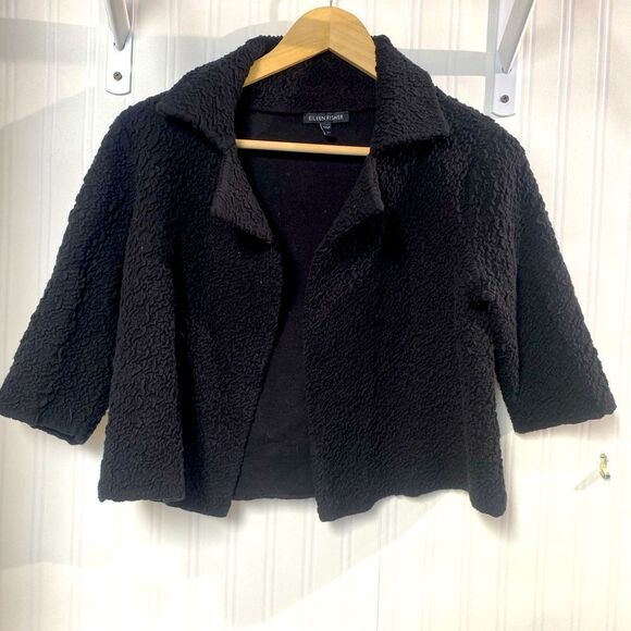 Eileen Fisher Black Textured Short Sleeve Jacket Sz XS - Picture 1 of 4